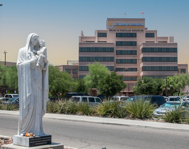 Statue in front of St. Mary's Hospital building